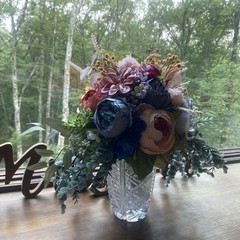Bridal Wedding Bouquet Budget Friendly Handmade Faux Florals Purple Blue Orange