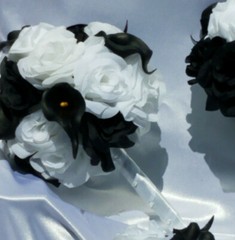 11 Pc Wedding Bouquet Set, White Roses, Black Calla Lilies, Bouquet Package