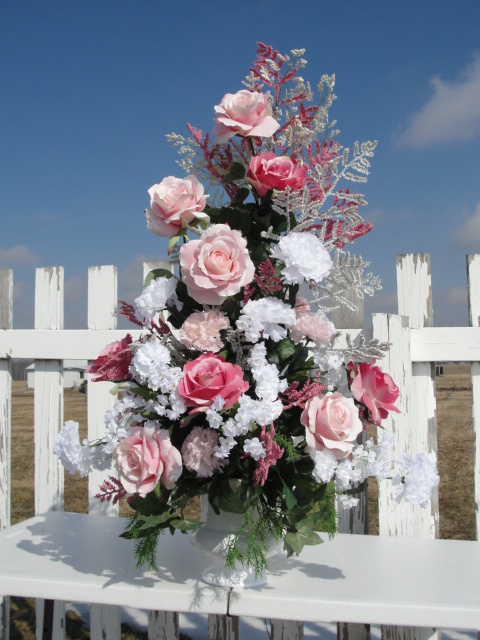 Pink White Church Silk Bridal Wedding Altar Flowers Arrangement Reception Events
