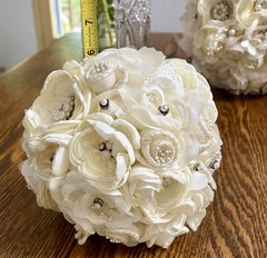 CLASSY Wedding Bouquet with Additional “Tossing”Bouquet~Pearls,Rhinestones,Lace