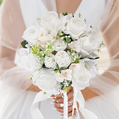 Wedding Bouquet for Bride – 8 Inch Artificial Silk Roses, Realistic Bridal & Bri
