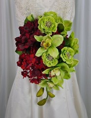 Wine and Green Teardrop Faux Silk Wedding Bouquet