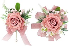 Artificial Dusty Rose Corsage and Boutonniere Set – Ideal for Weddings & Parties