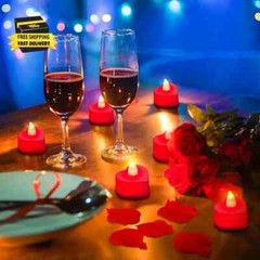 1000 Pieces Artificial Red Rose Petals with 24 Pieces Heart Romantic Flameless L