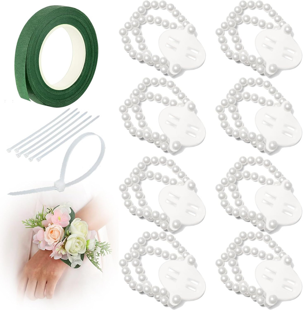 Corsage Wristlet Band 8Pcs Wrist Corsage Bracelets,Pearl Stretch Elastic Wris…