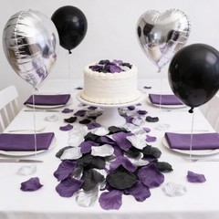 900PCS Dark Purple Black Silver Silk Rose Petals
