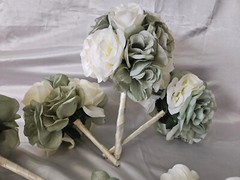 Wedding Bouquet Package, Ivory, Green, White, Roses, 14 Pieces