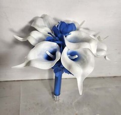 Royal Blue White Calla Lily Bridal Wedding Bouquet Accessories