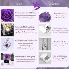 Sereney Preserved Purple Flower Rose with Necklace, Forever Purple,