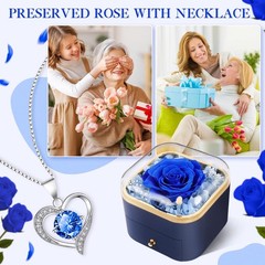 Gifts for Mom Preserved Real Blue Rose with Necklace B Dark