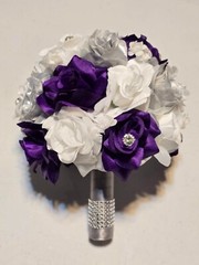 Wedding Bouquet Set Of 18, Bridal Bouquets Corsages Boutonnieres Purple Silver