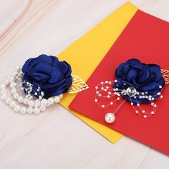 2 Pcs Rose Bridesmaid Wrist Flower Artificial Bride Wrist Deep Blue
