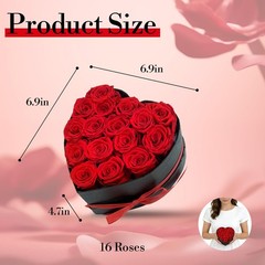 Qutawua Preserved Roses Heart Shape Box Valentines Day Gifts 16 Roses, Red