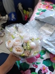 White Silk Rose Bridal Bouquet Handmade Artificial Wedding Flowers Bride Decor
