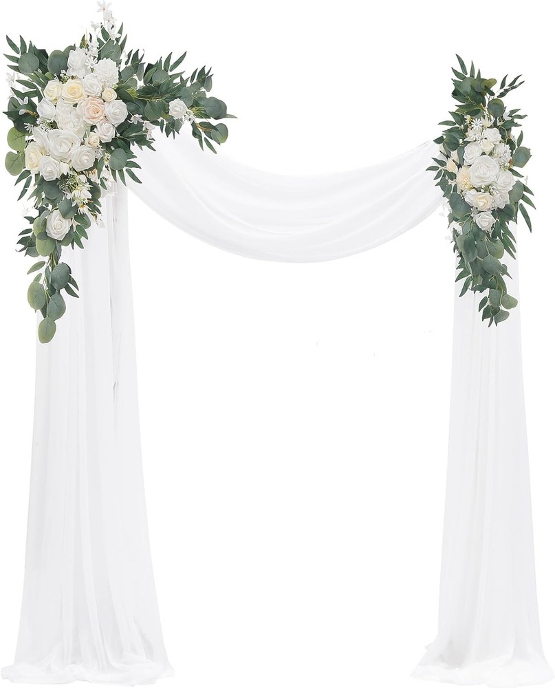 Artificial Arch Flowers Kit, 2Pcs Artificial Flower Arch Decor 2 Drapes Ivory