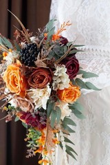 12 Inch Cascade Wedding Bouquets Bride Fall Burnt Orange Cascading Bridal