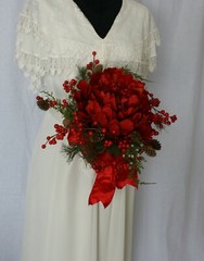 Grand Red Faux Chrysanthemum and Berry Bride or Bridesmaid Wedding Bouquet