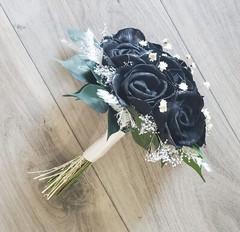 Black Rose Bridal Bouquet Sola Wood Flowers for Halloween Wedding & Bridesmaid