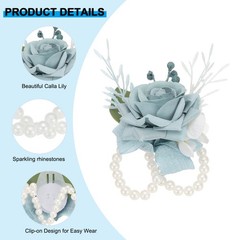 6 Pcs Homecoming Wedding Wrist Corsage Prom Party Artificial Flower Light Blue