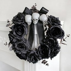 10pcs Black Roses Artificial Flowers, All Black Faux Fake Silk Rose Black
