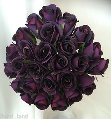 Silk Artificial Eggplant Aubergine Purple Rose Roses Wedding Bouquet flowers
