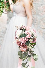 9.8 Inch Wedding Bouquets for Bride Bridesmaid, Dusty Pink A Athens Dusty Pink