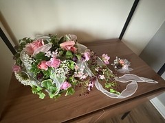 Handmade Vintage 1990s Pink, Mauve, White, Plum Wedding Bouquet w/ Boutonnieres