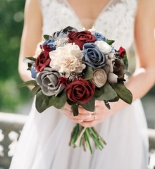 Bridal Bouquet Sola Wood Dusty Blue Burgundy Bridesmaid Gray Wedding Flowers