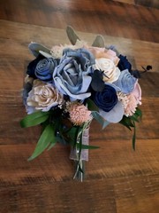 Dusty Blue Pink Sola Wood Cascade Bridal Bouquet Navy Blush Wedding Flowers