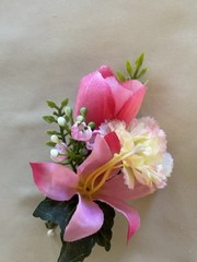 Silk Boutonnière, Astro, Tulip, & Carn, in shades of Pink. Prom Or Formal