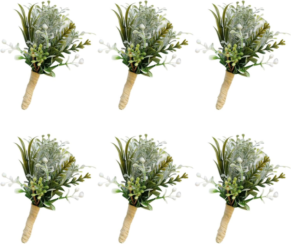 Set of 6 Succulent Boutonniere for Men Wedding, Greenery Plants Boutineers for G