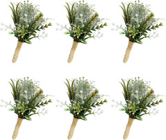 Set of 6 Succulent Boutonniere for Men Wedding, Greenery Plants Boutineers for G