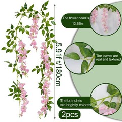 GhuaH 2 Pcs Wisteria Garland Artificial Flowers Hanging 5.9 ft, Pink