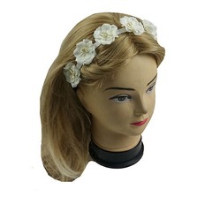 Beige Flowers Elastic Headband Head wrap Bridal Wedding Party Prom Banquet