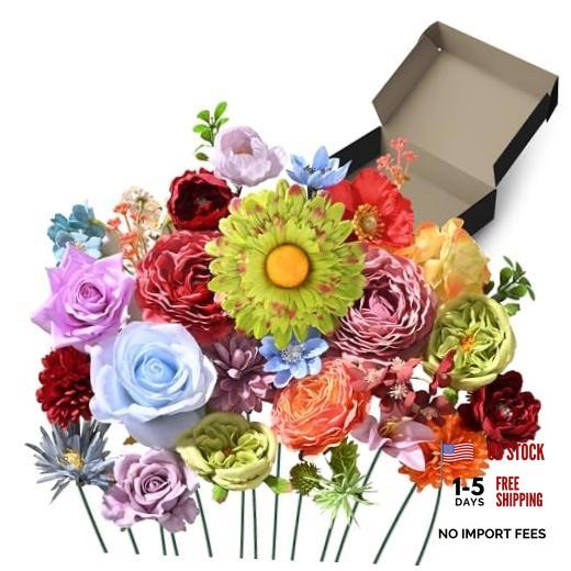 Artificial Flowers Combo Box, 38PCS Fake Flowers, Silk Flower Mix Multi Color