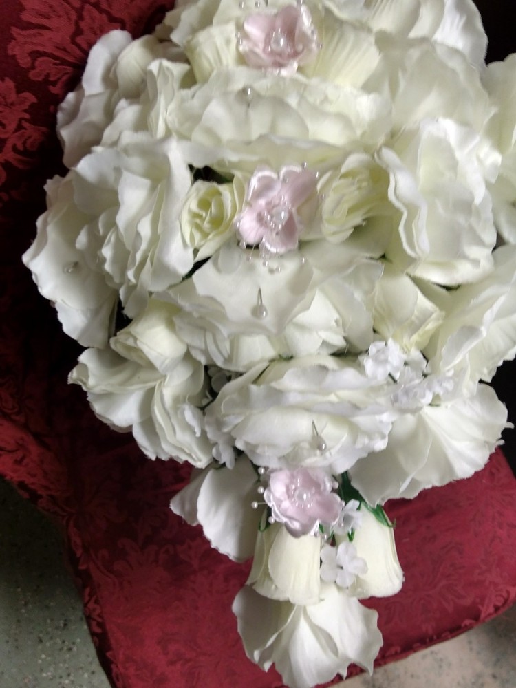 LARGE WEDDING BOUQUET IVORY & PINK WITH BOUT OR ANY COLOR RUSH ORDER AVAILABLE