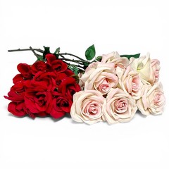 11pc Total Pink & Creamy White Roses Flowers 9 Singles 15″/ Red 2 Bunches 12″