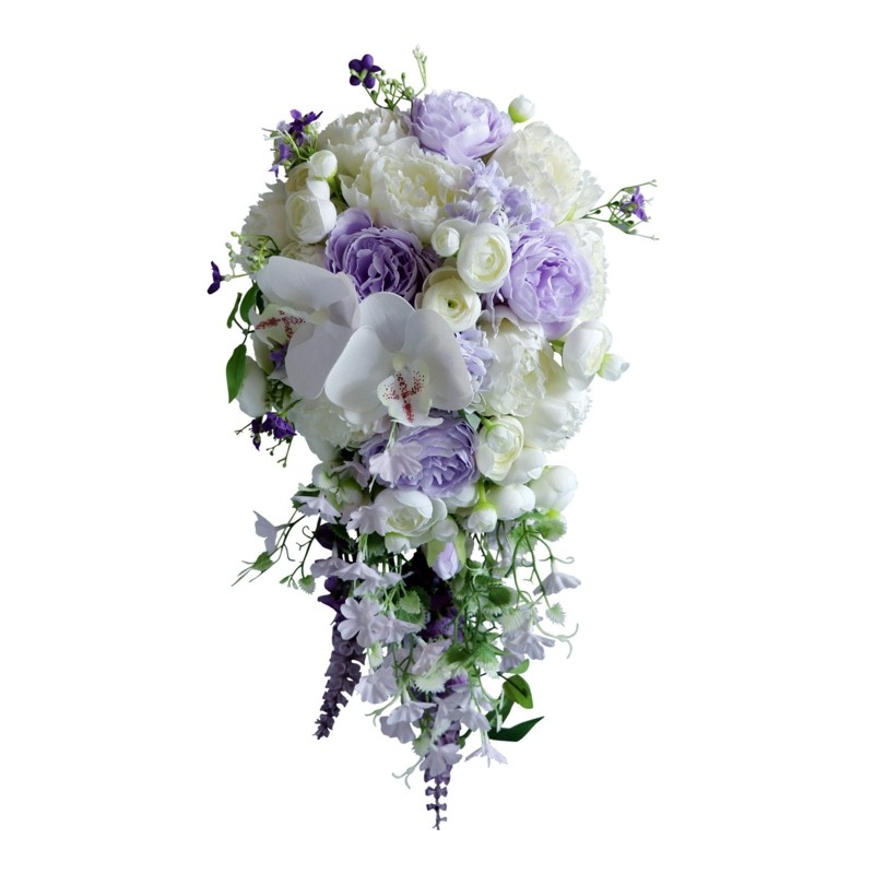 Water Drop Bridal Bouquet Waterfall Artificial White Purple Flower Wedding Props