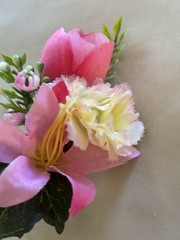 Silk Boutonnière, Astro, Tulip, & Carn, in shades of Pink. Prom Or Formal