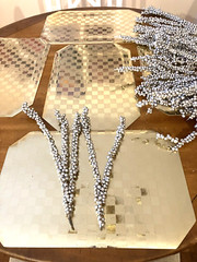 20 VINTAGE SILVER BERRY ARTIFICIAL FLORAL PICKS – 12 TRIPLE – 8 DOUBLE