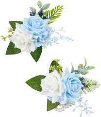 Light Blue Corsage and Boutonniere Set for Wedding Prom, Artificial Rose Flower