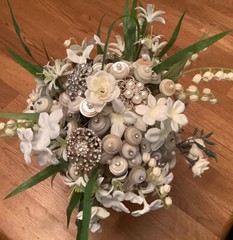 White Button & Brooch Bridal Bouquet – Lovely, Elegant & Romantic