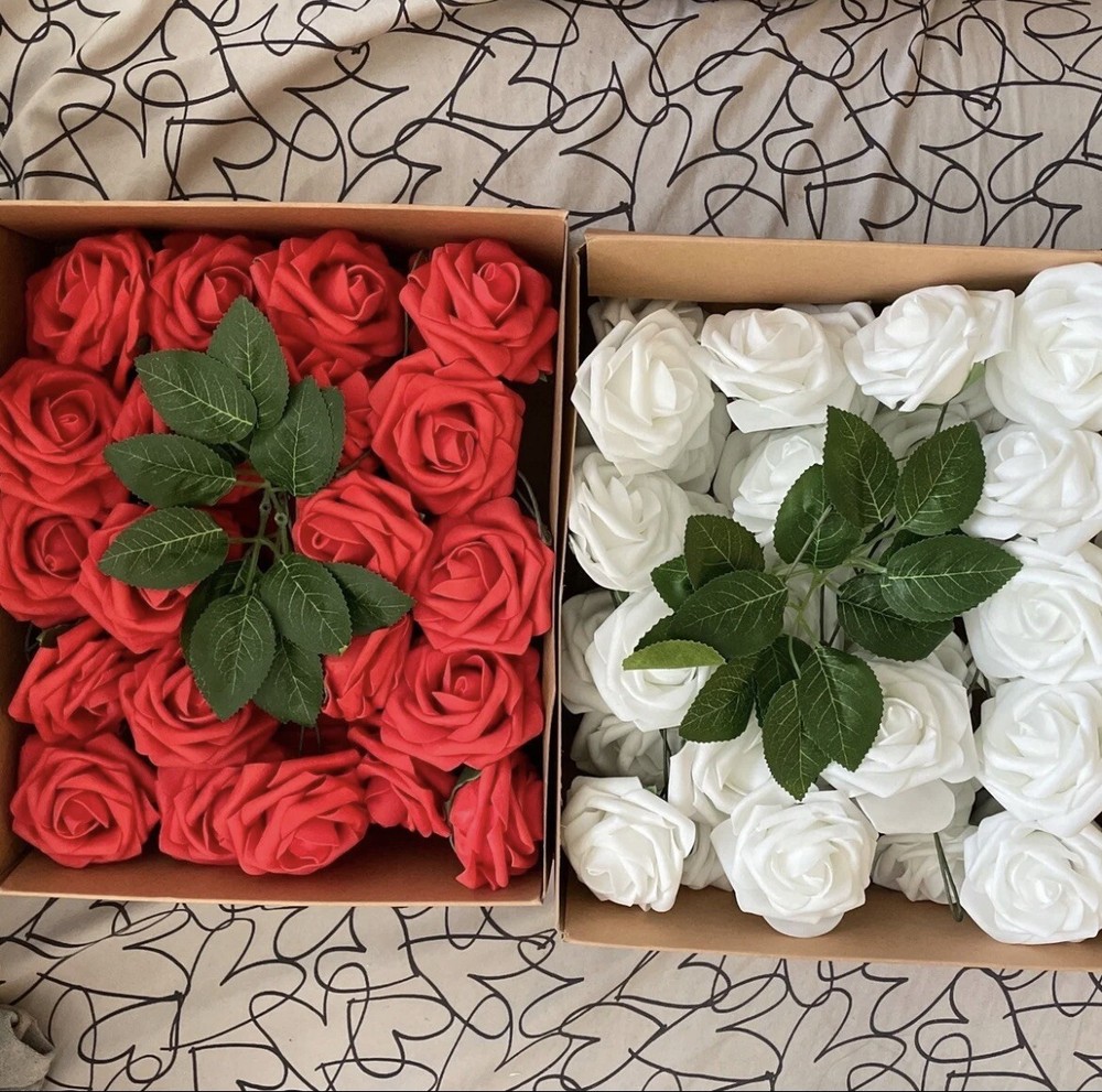 Red And White 3” Foam Roses