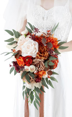 10 Inch Terracotta Wedding Bouquets for Bride Artificial Roses Flower Cascading