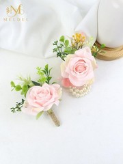 Wrist Corsage and Boutonniere Set2pcs, Artificial Silk Rose Pink Wrist Flower…
