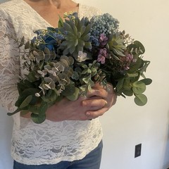 Bridal Wedding Bouquet Budget Friendly Handmade Faux Florals Blue Purple Green