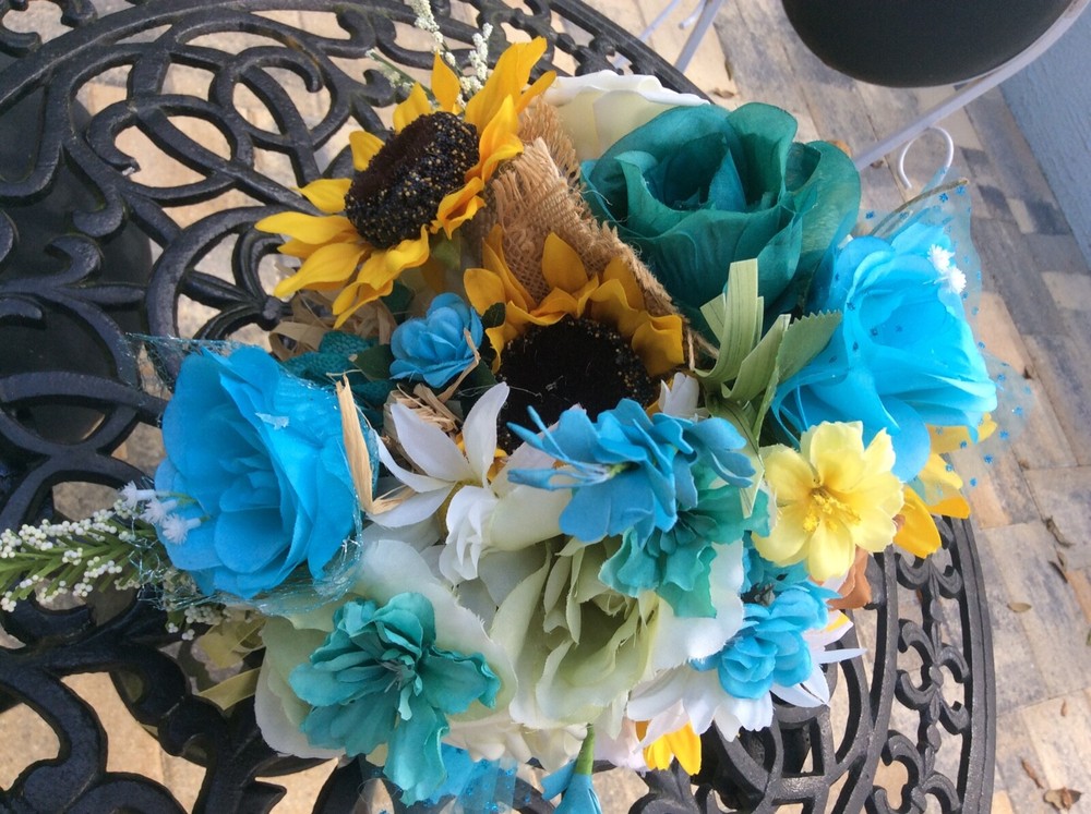 Wedding flowers bridal bouquets decoration sunflowers lavender teals