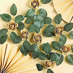 24 GOLD 2″ Mini FOAM ROSE Flowers Stems Wedding Events Decorations Supplies