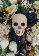 Black Skull Cascade Faux Silk Wedding Bouquet
