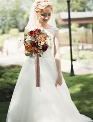 Burnt Orange Wedding Bouquet, Artificial Flowers Bridal Cascading Bouquets, V…